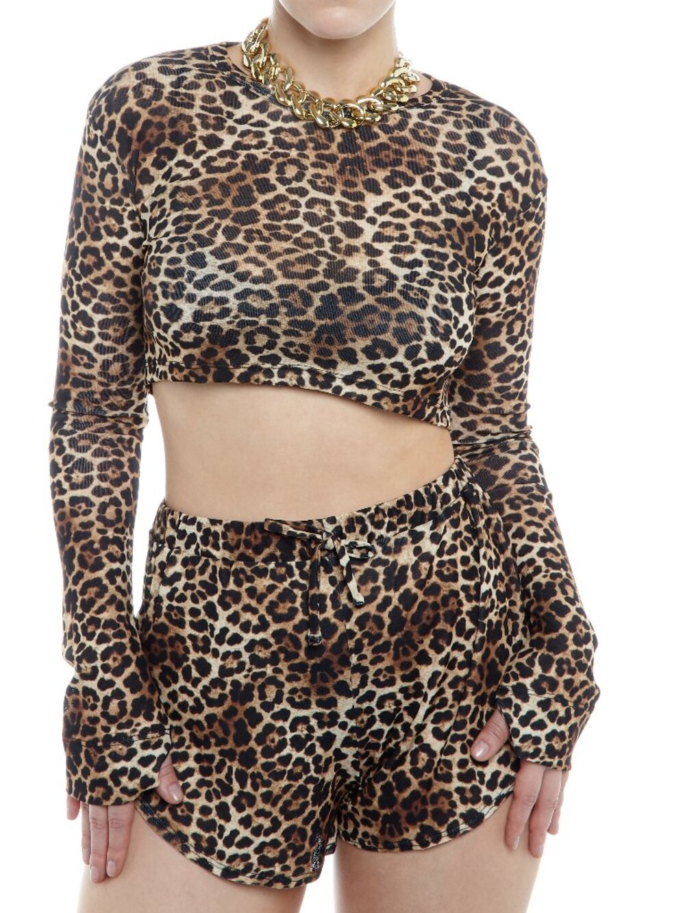 Jaguar Print Top – Sheer Cropped Long Sleeve with Thumbholes